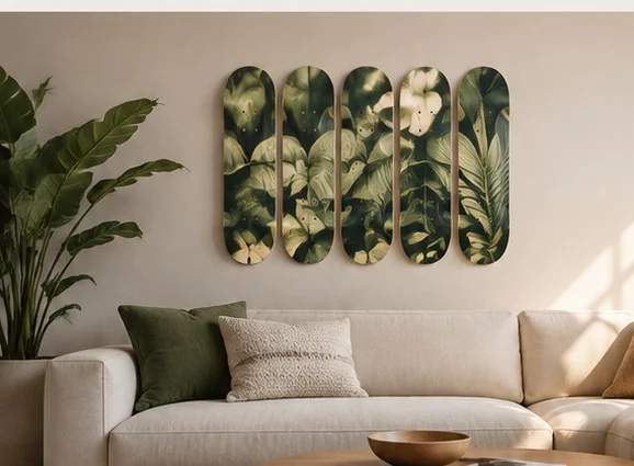 Tight multi-deck mural installed on a neutral home wall